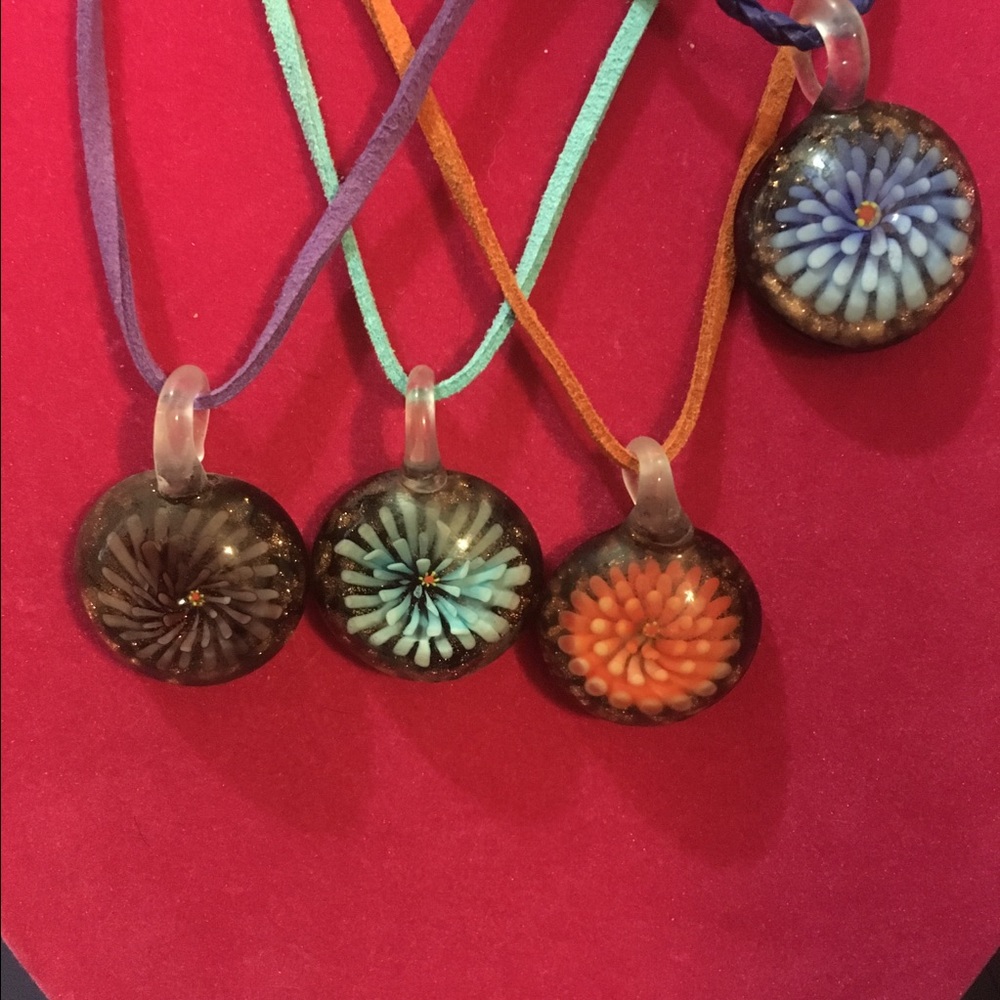 Glass leather flower necklace new handmade hippie